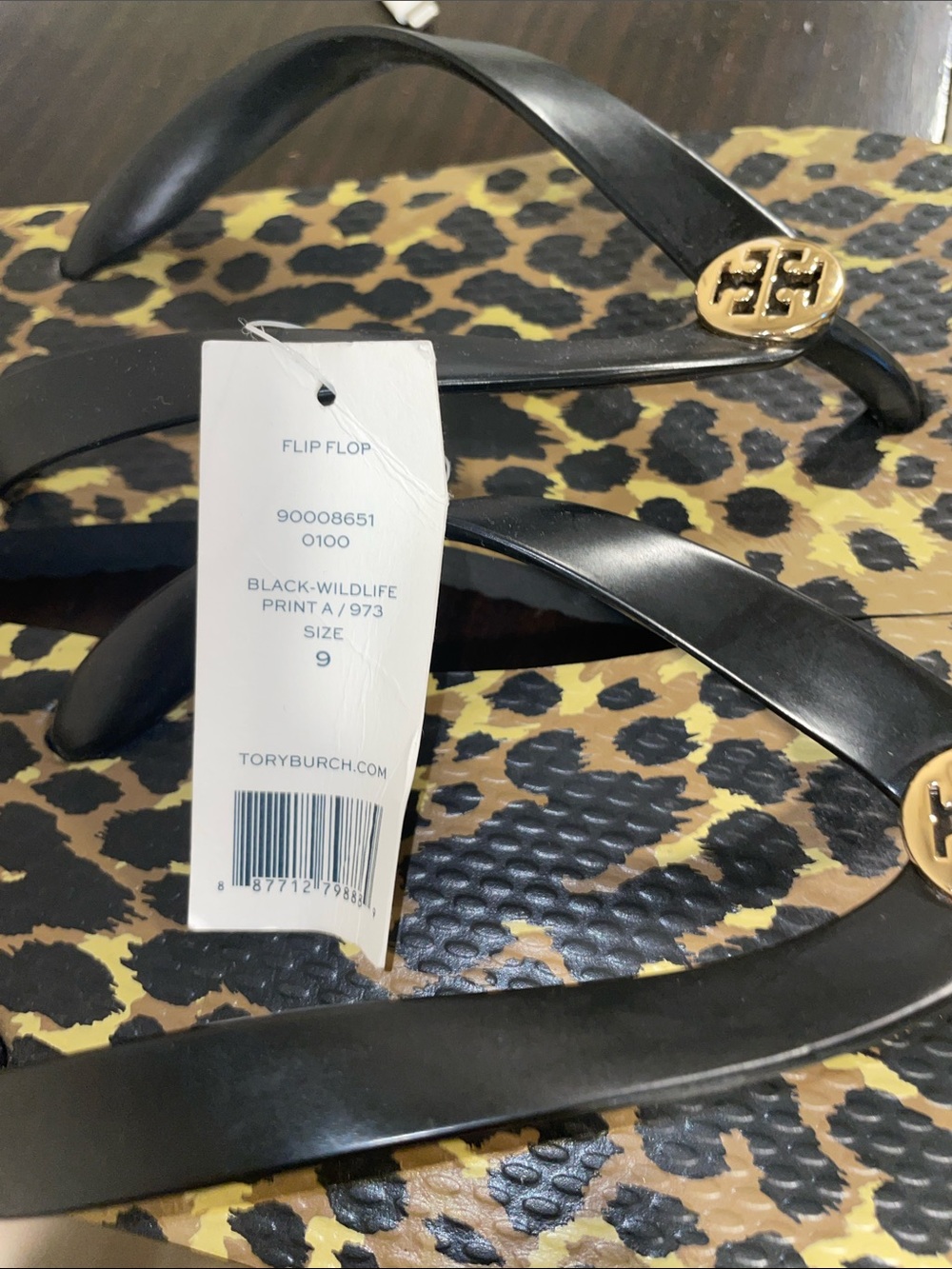 NWT Tory Burch Black Wildlife Print Flip Flops size 9 - Picture 6 of 6
